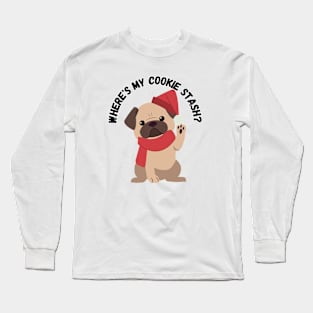 Where's My Cookie Stash? Cute, Dog, Christmas Long Sleeve T-Shirt